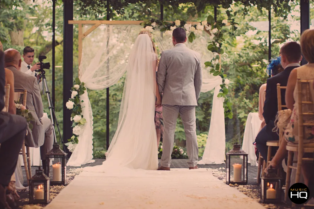 Bride and Groom down the aisle at Fairyhill