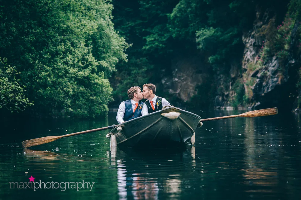 Newlyweds in boat