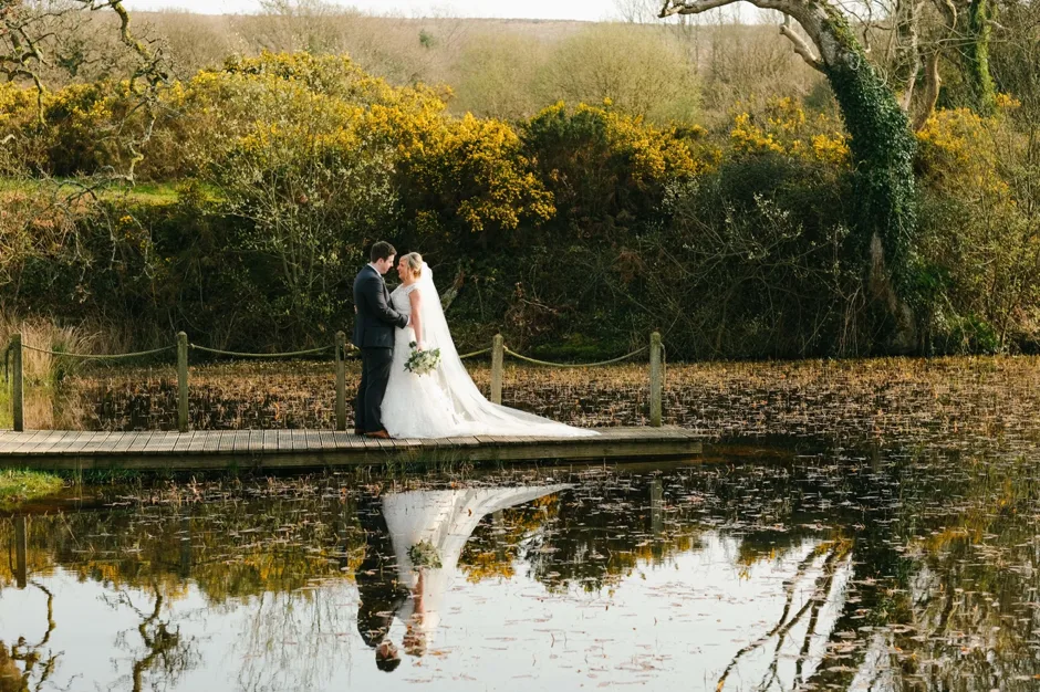 bride and groom at old walls